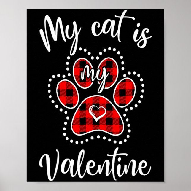 Poster My Cat Is My Valentine Red Plaid Cat Lover Valenti (Frente)