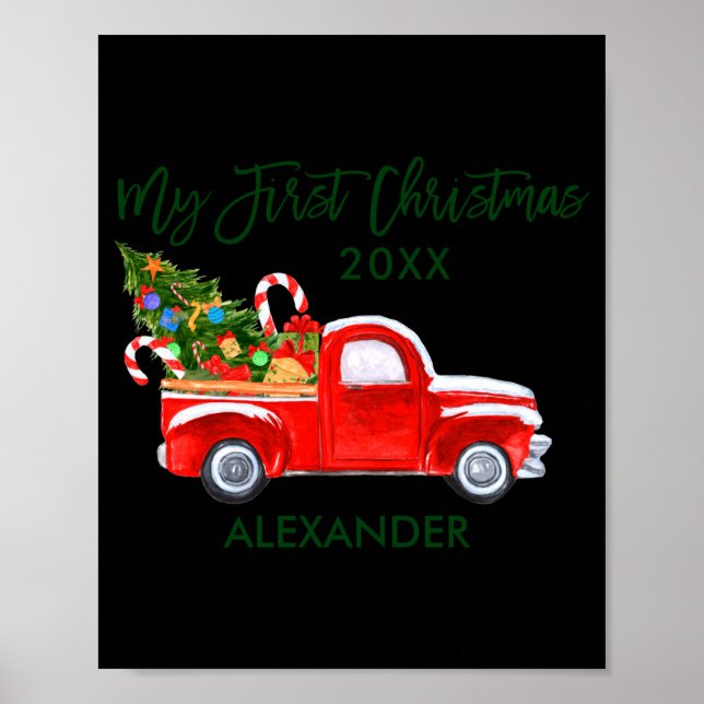 Poster My First Christmas Red Truck Candy Canes Gray Baby (Frente)