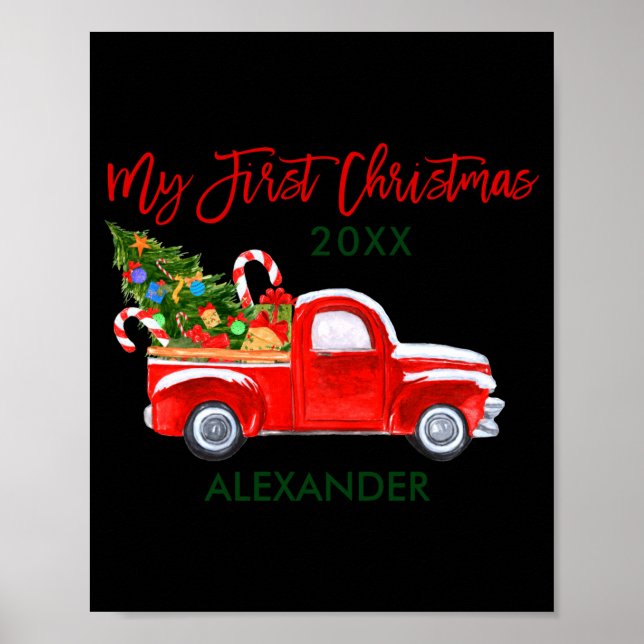 Poster My First Christmas Truck Candy Canes Green Red Bab (Frente)