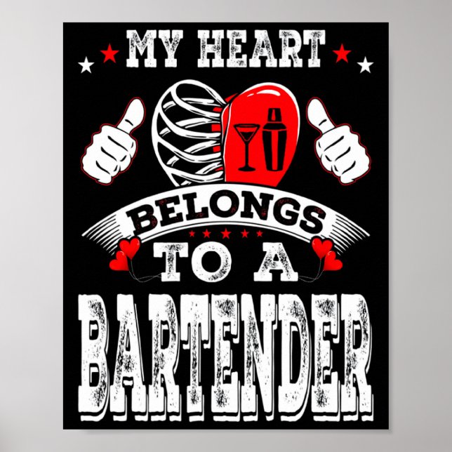 Poster My Heart Belongs To A Bartender Valentine Day  (Frente)