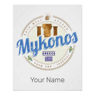 Pôster Mykonos Cyclades Islands Grécia Vintage Souvenir