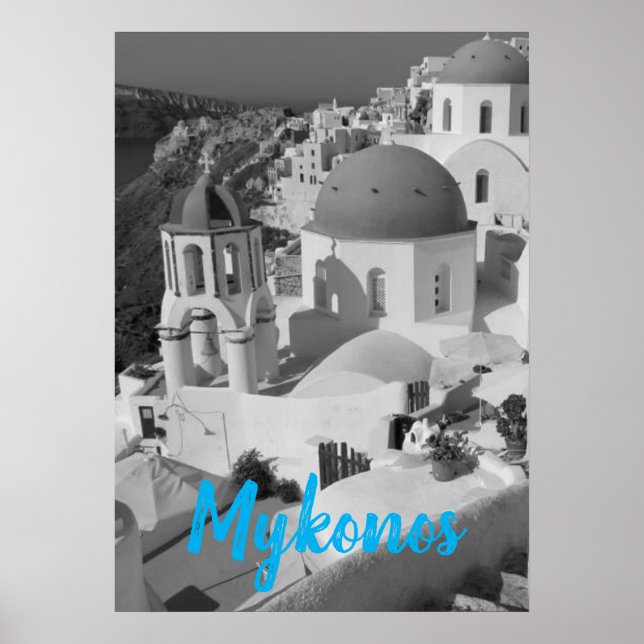 Poster Mykonos Greece Travel - Church Cafe Europe Tourism (Frente)