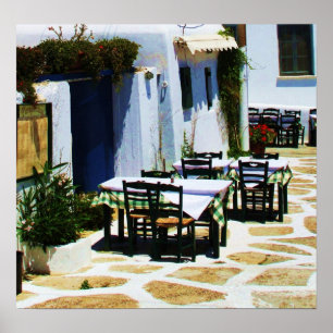 Pôster Mykonos, piscina, ilhas gregas, café