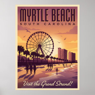 Poster Myrtle Beach Carolina do Sul Viagem Vintage