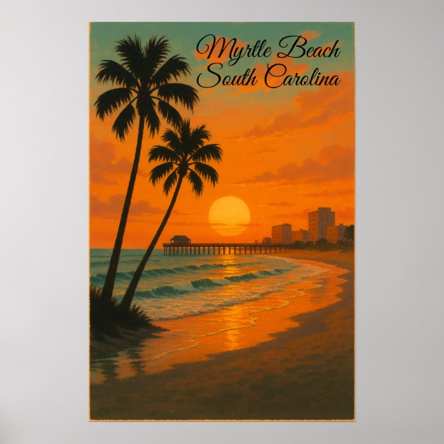 Poster Myrtle Beach, South Carolina Retro Tourism Travel (Frente)