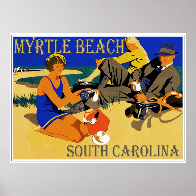 Pôster Myrtle Beach Vintage Beach Scene (Frente)