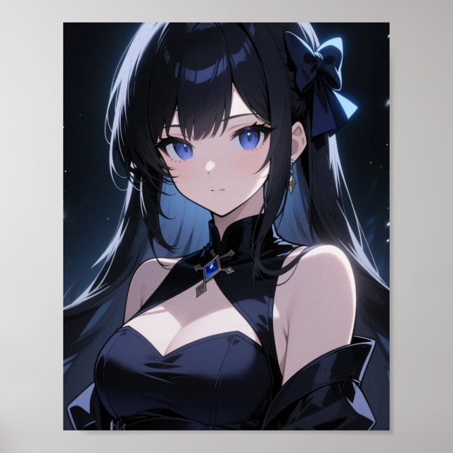 Poster  Mysterious anime girl with blue eyes (Frente)