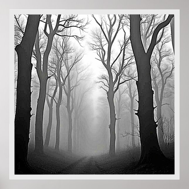 Poster Mysterious Foggy Forest Path (Frente)