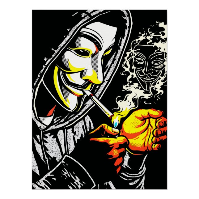 Pôster Mysterious Hooded Mask Smoker Pop Art (Frente)