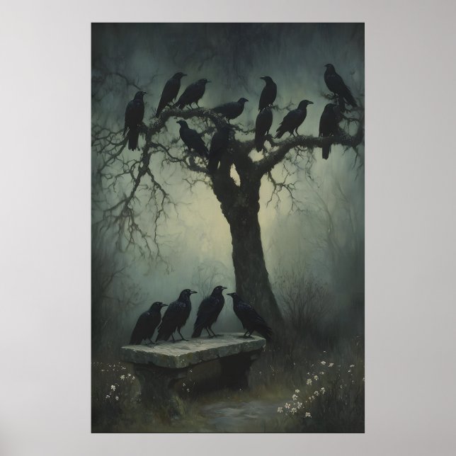 Poster Mysterious Raven Art Dark Gothic Wall Print Crow (Frente)