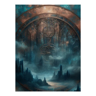 Pôster Mystic Gothic Steampunk Art - Blue Copper Patina
