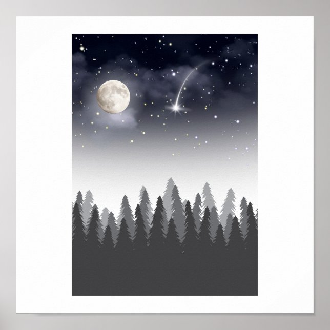 Poster Mystic Moon Forest Starry Night Landscape (Frente)