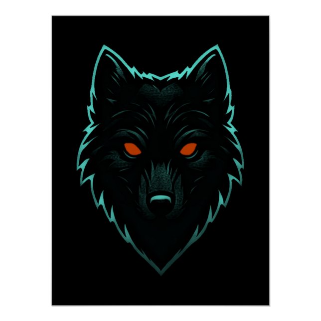 Pôster Mystic Neon Wolf Design (Frente)