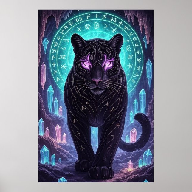 Poster Mystic Panther Wall Art – Guardian of Crystals (Frente)