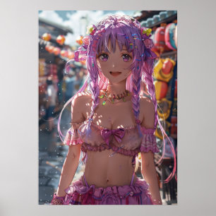 Poster Mystical Anime Girl com Vibrant Purple Hair Poste