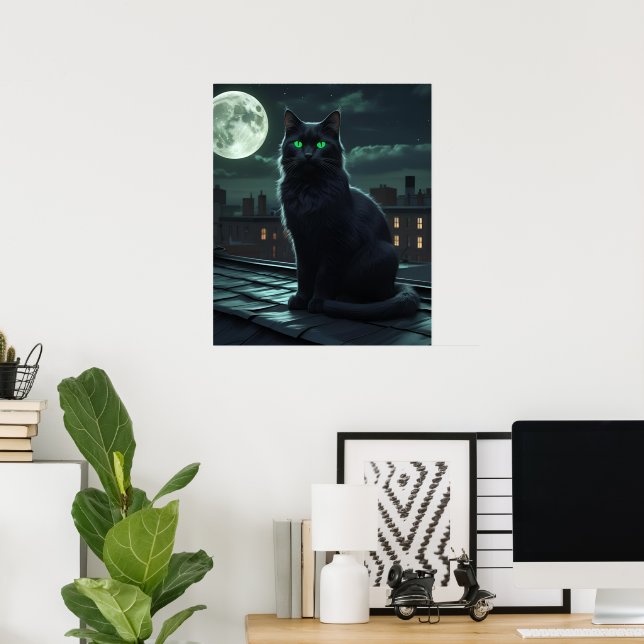Poster Mystical Black Cat Sob Lua Completa (Escritório em casa)
