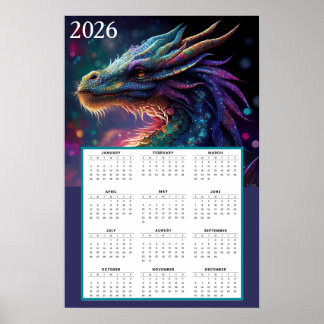 Poster Mystical Dragon Fantasy Calendar 2026 