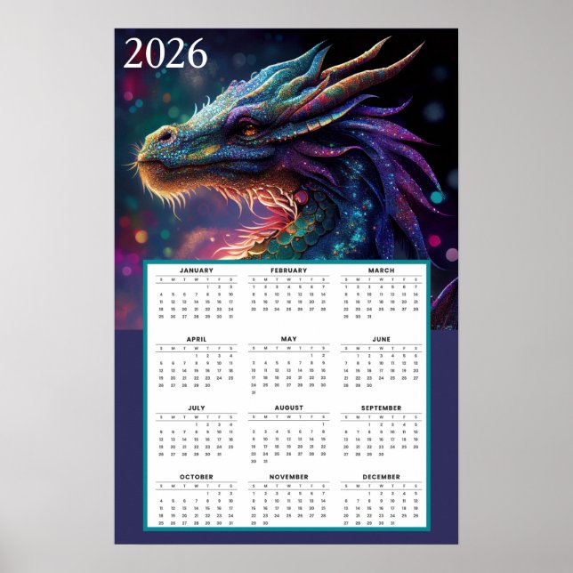 Poster Mystical Dragon Fantasy Calendar 2026  (Frente)
