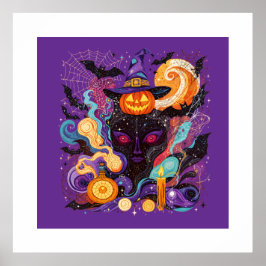 Poster Mystical Halloween Witch and Pumpkin