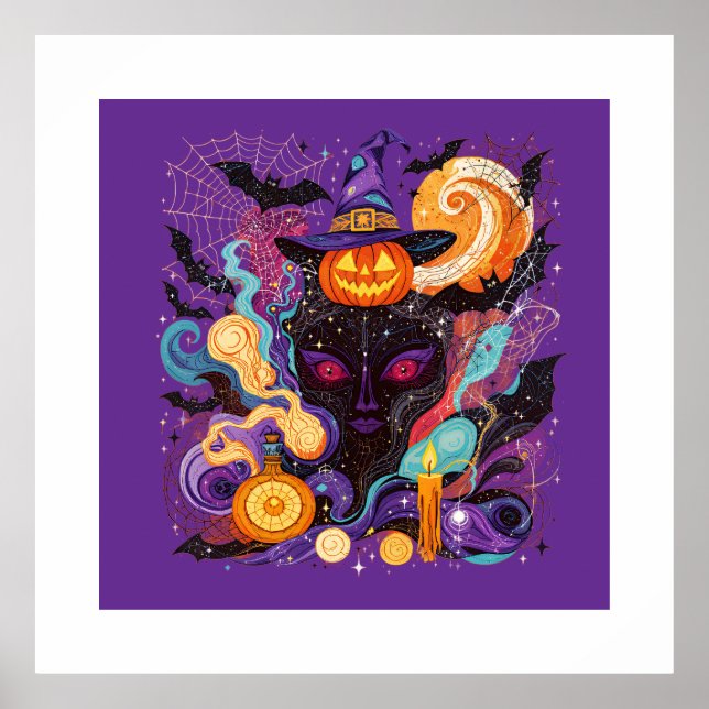 Poster Mystical Halloween Witch and Pumpkin (Frente)