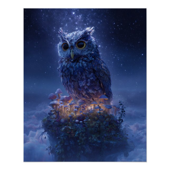 Pôster Mystical Ice Owl on Floating Island Fantasy Art (Frente)