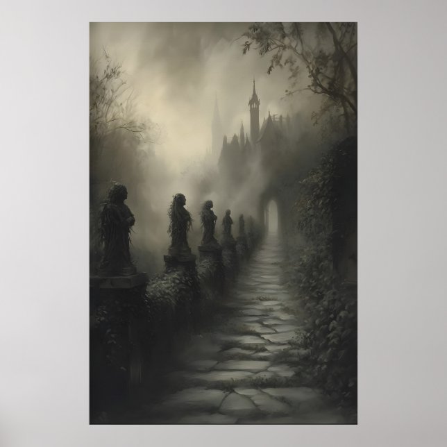 Poster Mystical Ivy Path Haunting Gothic Castle Art Dark (Frente)