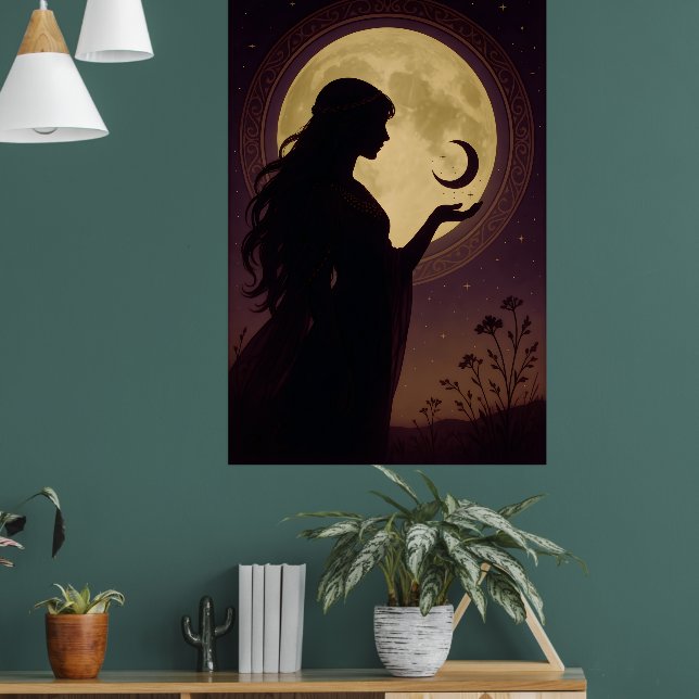 Poster Mystical Moon Goddess, Celestial Woman Silhouette (Sala de Estar 1)