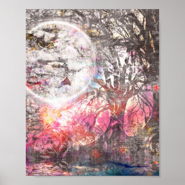 Poster Mystical Moon Tree Fantasy Landscape Art Print (Frente)