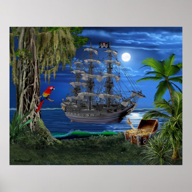 Poster Mystical Moonlit Pirate Ship (Frente)