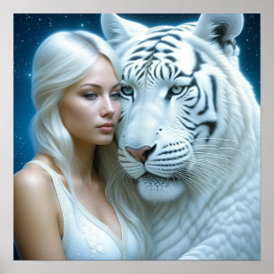 Poster Mystical White Tiger e Mulher