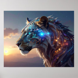 Poster Mystical White Tiger SciFi Fantasy Steampunk Art