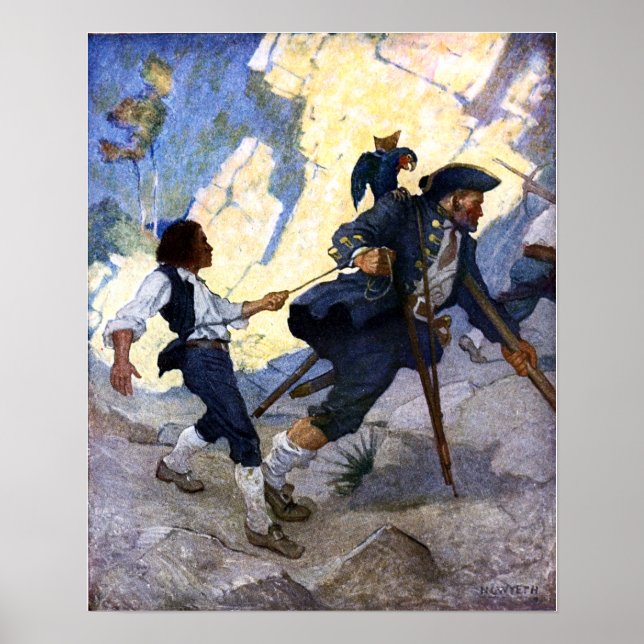 Poster N. C. Wyeth Long John Silver e o seu papagaio (Frente)