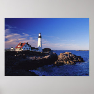 Pôster NA, EUA, Maine. Farol de Portland Head.