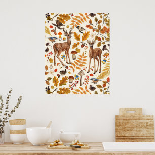 Poster Na floresta/cervo de outono em preto