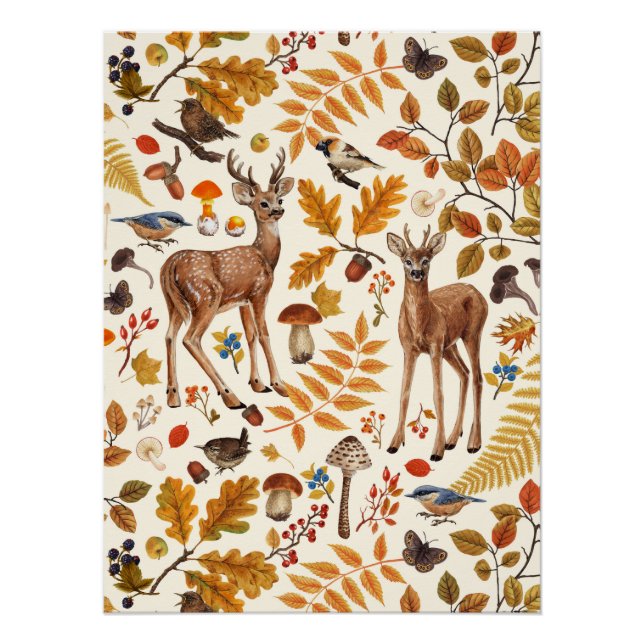 Pôster Na floresta/cervo de outono em preto (Frente)