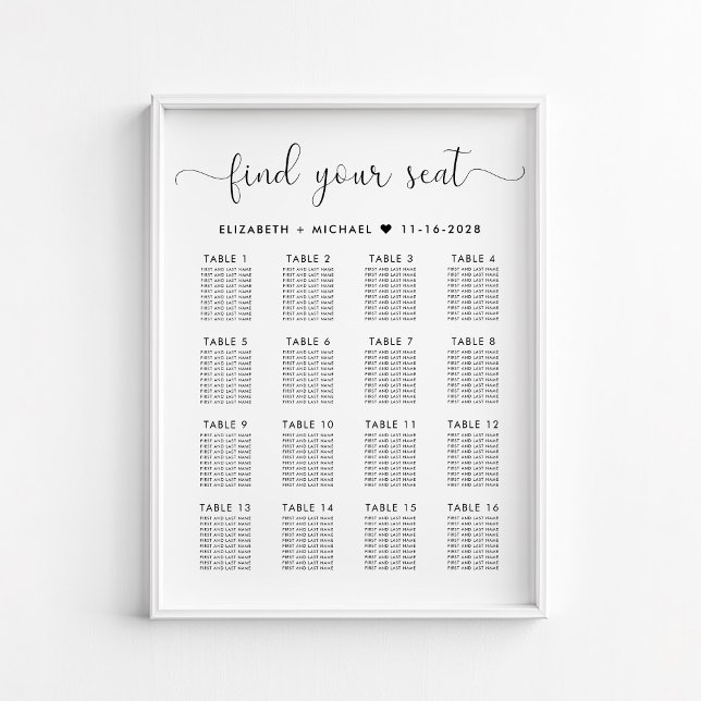 Poster Na moda 16 Gráfico de Casamento de Mesa (Criador carregado)