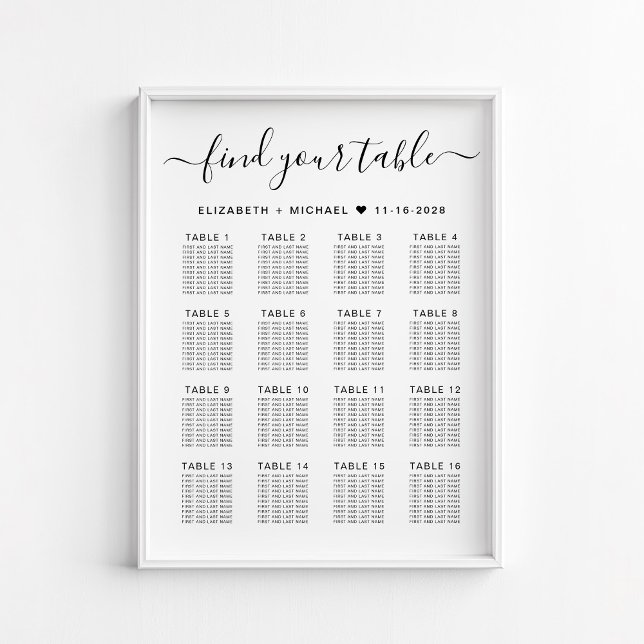 Poster Na moda 16 Gráfico de Casamento de Mesa (Criador carregado)