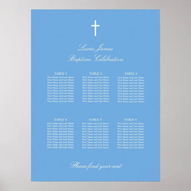 Poster na moda azul 6 Mesa Baptism Sentado (Frente)