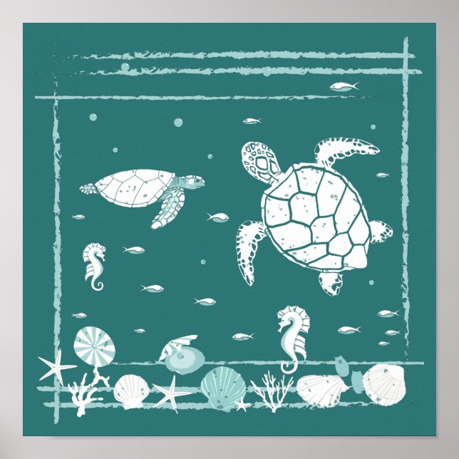 Poster Na moda Azul, submarino (Frente)