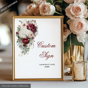 Poster Na moda Boho Burgundy - Sinal de Casamento Floral 