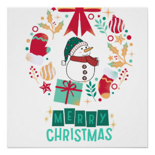 Pôster Na moda da Família Floral Moderno de Feliz Natal