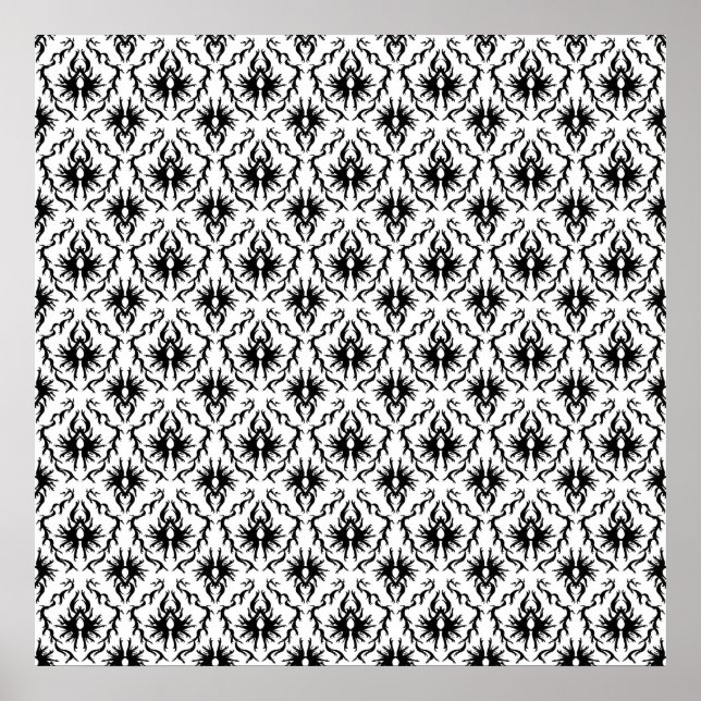 Pôster Na moda Damask Design, preto e branco. (Frente)
