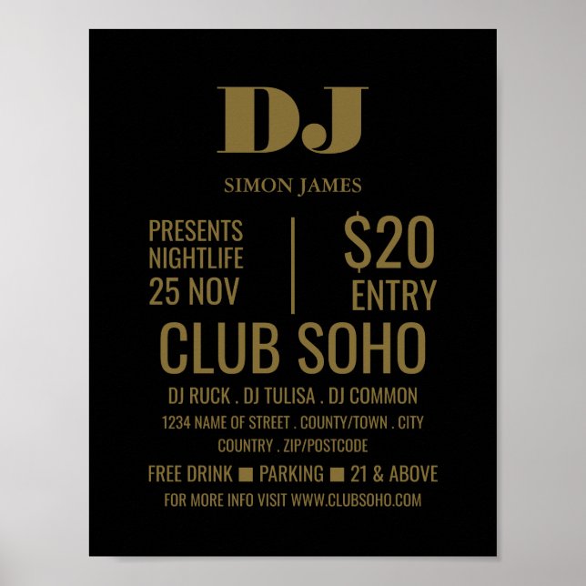 Poster Na moda DJ, Anúncios de eventos de clubes (Frente)