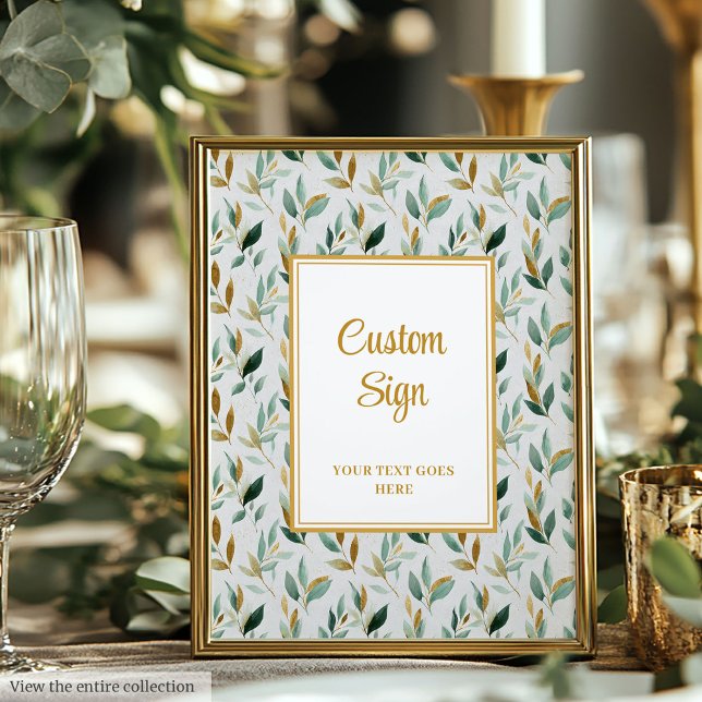 Poster Na moda Hunter Green Dourado Casamento Verde (Stylish Hunter Green Gold Greenery Wedding Custom Poster )