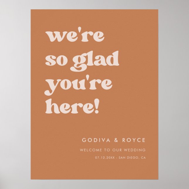 Poster Na moda marrom Tão feliz que esteja aqui. (Frente)