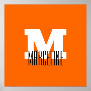 Poster Na moda Modern Name Inicial   Neon Sunset Orange