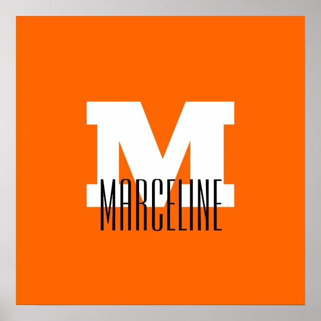 Poster Na moda Modern Name Inicial | Neon Sunset Orange (Frente)