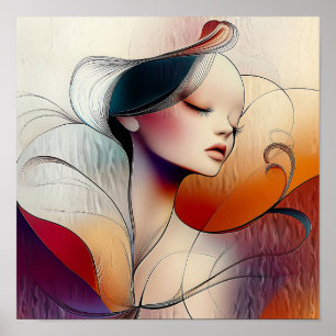 Poster Na moda moderno Arco-Íris Abstrato Bela Mulher