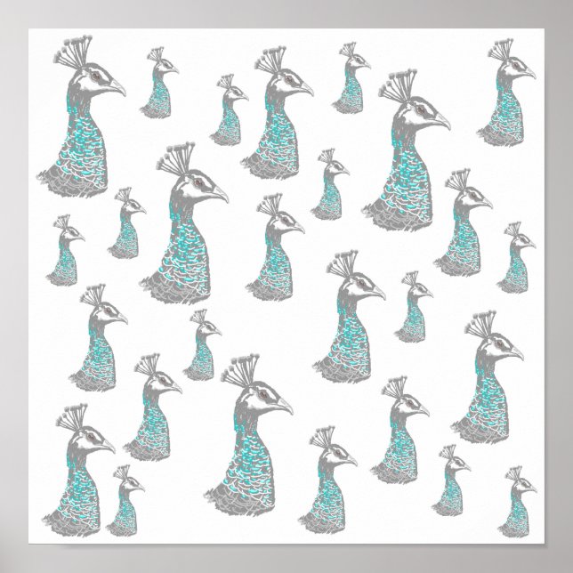 Pôster Na moda Peahen Bird Pattern Design. (Frente)