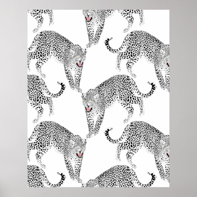 Poster Na moda preto e rosa Design branco de leopardo-ros (Frente)
